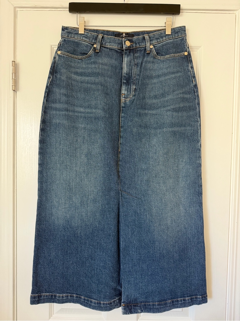 7 For All Mankind Maxi Denim Skirt in Medium Blue Wash